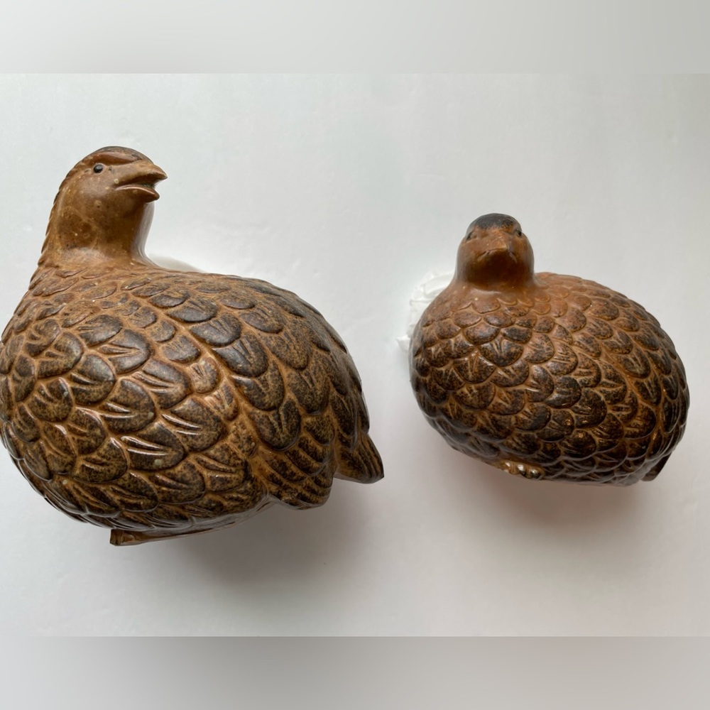 Vintage brown ceramic quails. Set of two. Made in Japan.